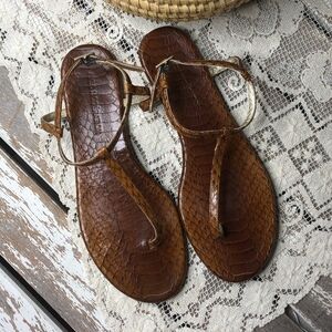 Avec Modération Brown Reptile T-Strap Sandals 38